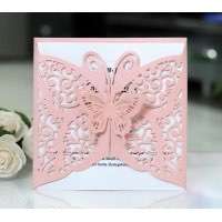 Pink Wedding Invitation Hollow Butterfly Design